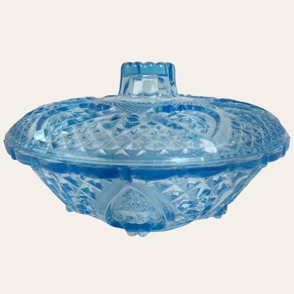 Vintage 1970s PAIR Light Blue Trinket Dish Powder Bowl Nut Candy Lidded Hearts - Picture 6 of 15